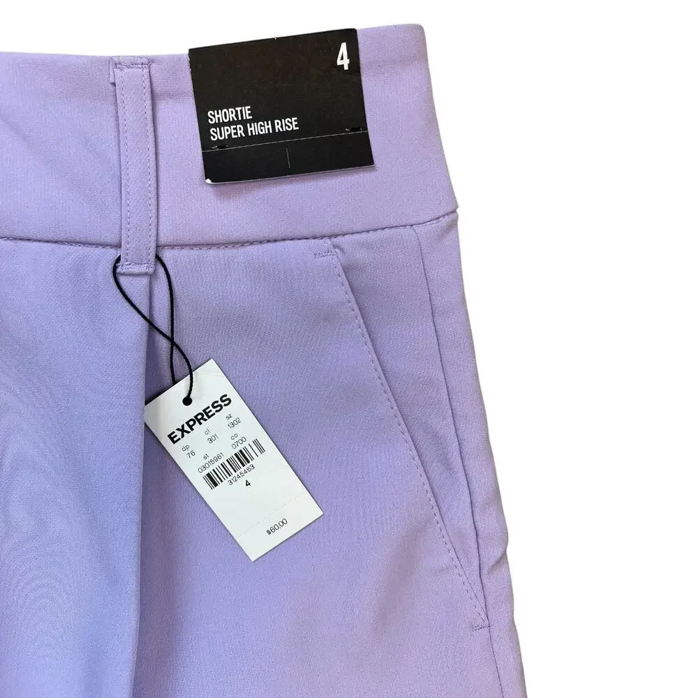 Express Lilac Super High Rise Shortie Shorts Womens Size 4 NWT Purple - Picture 2 of 9
